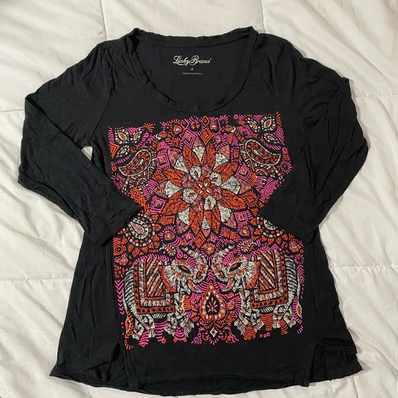 Lucky Brand Tops - LUCKY Brand Lucky Brand Black Pink Paisley Long Sleeve Stretch Top Size S